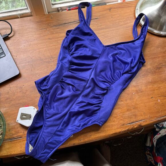 Maxine of Hollywood Vintage Purple One-Piece Swimsuit – Made in USA – Sz 12 - Picture 1 of 10